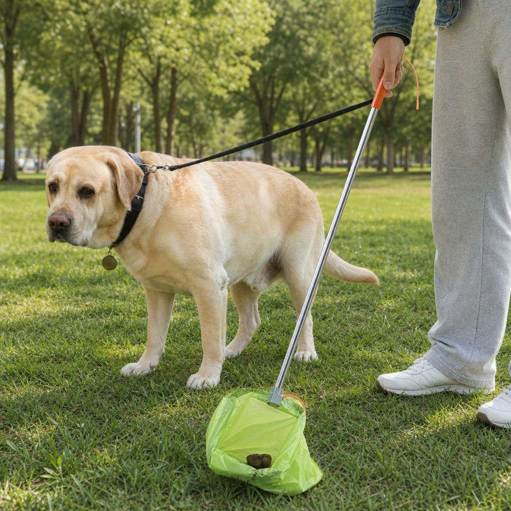 Using PoopStick on a walk without bending over